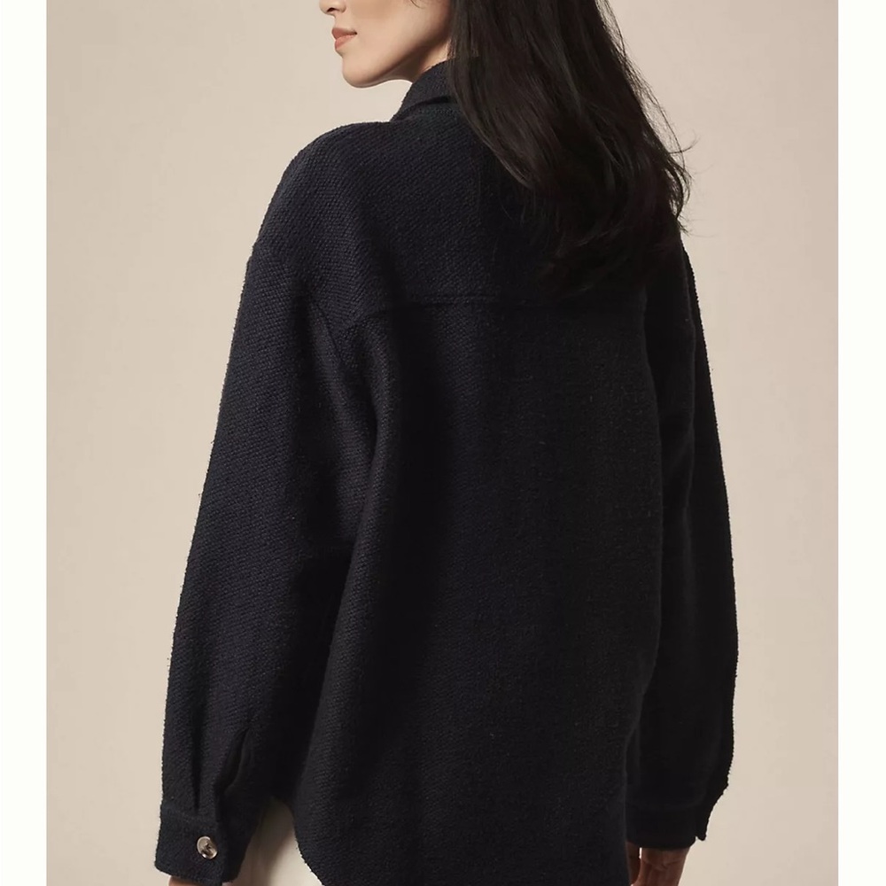 Anthropologie Navy Textured Button-Up Jacket